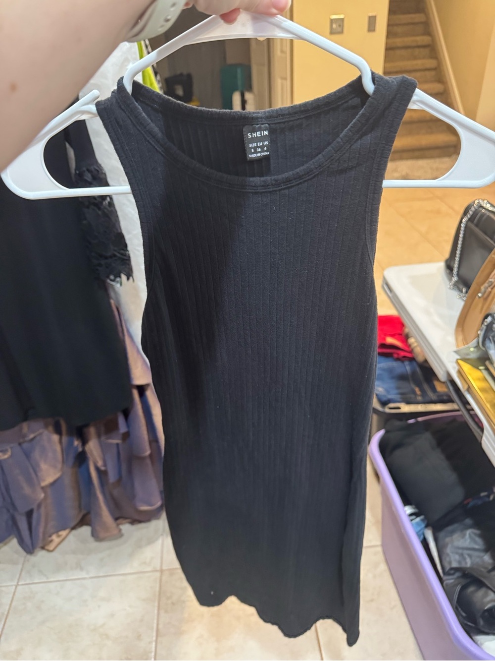 SHEIN Black Ribbed Crewneck Tank Top Dress